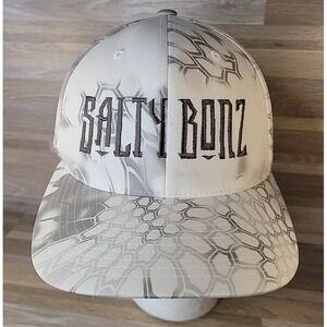 Salty Bonz FlexFit L/XL Fitted Hat - Grey & White Fishing Hat